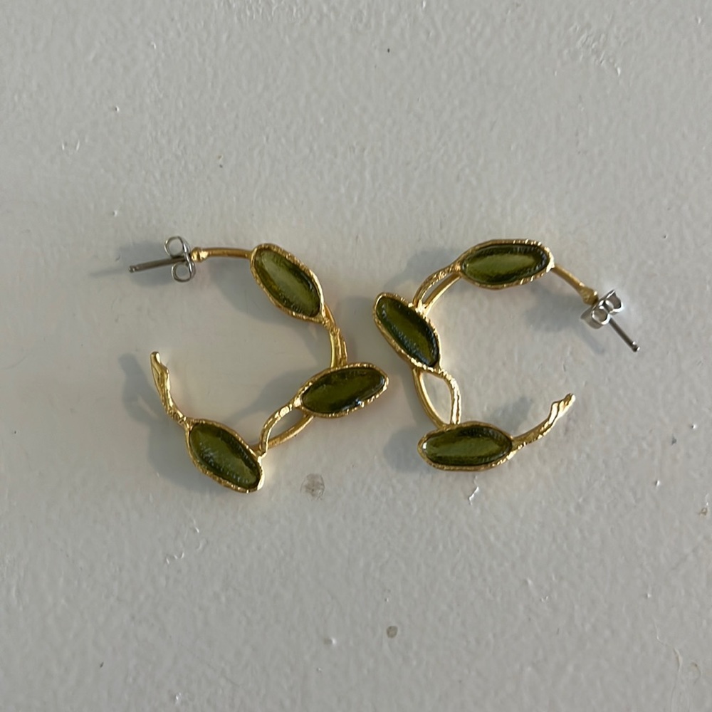 Gold earrings with Green Stone